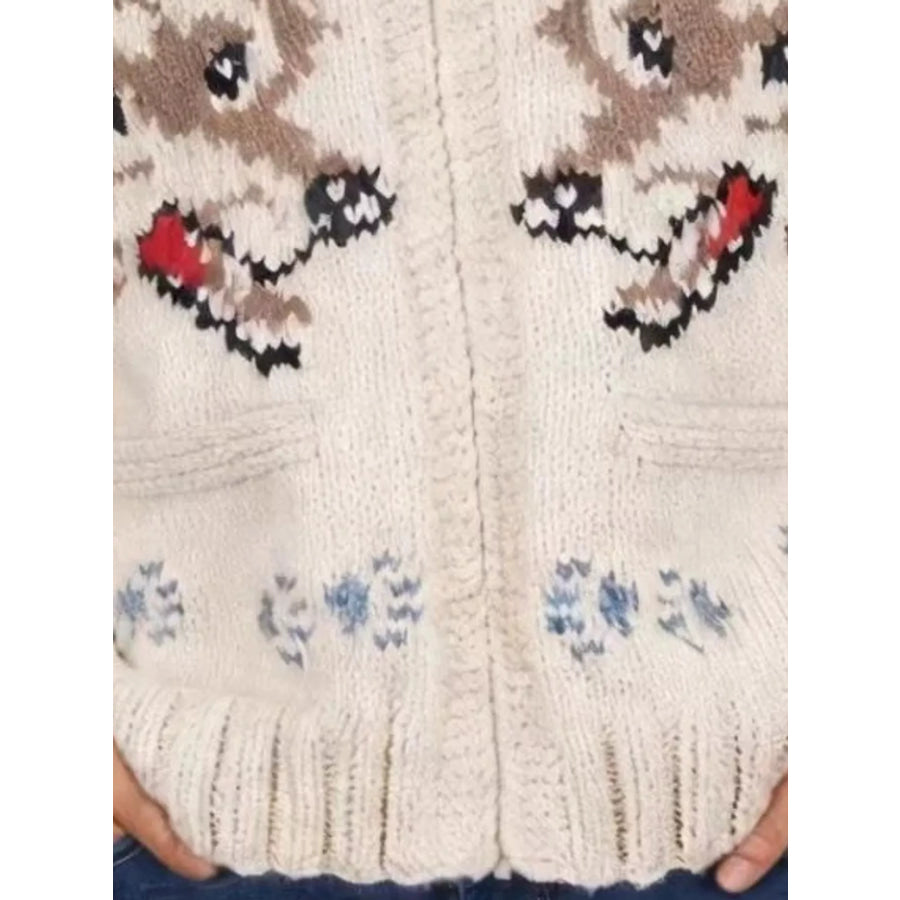 Men’s Full Size Animal Chunky Knit Zip-Up Cardigan Plus Apparel and Accessories