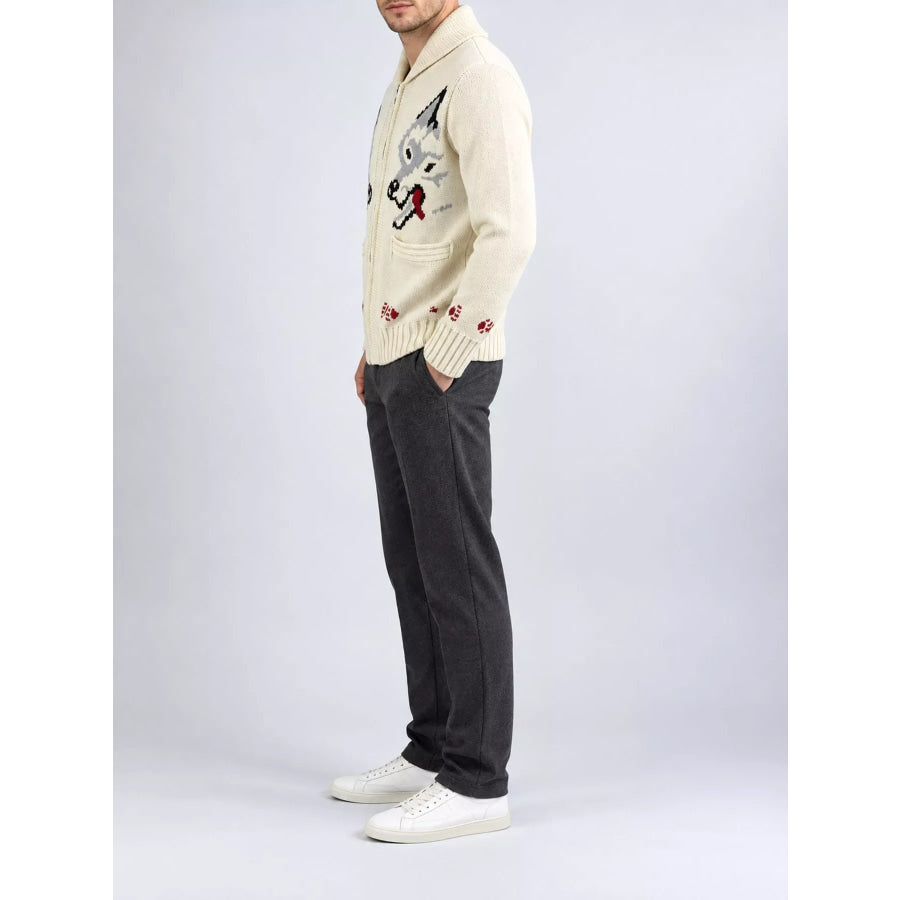 Men’s Full Size Animal Chunky Knit Zip-Up Cardigan Plus Apparel and Accessories