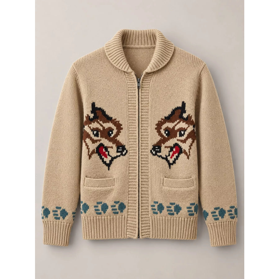 Men’s Full Size Animal Chunky Knit Zip-Up Cardigan Plus Apparel and Accessories