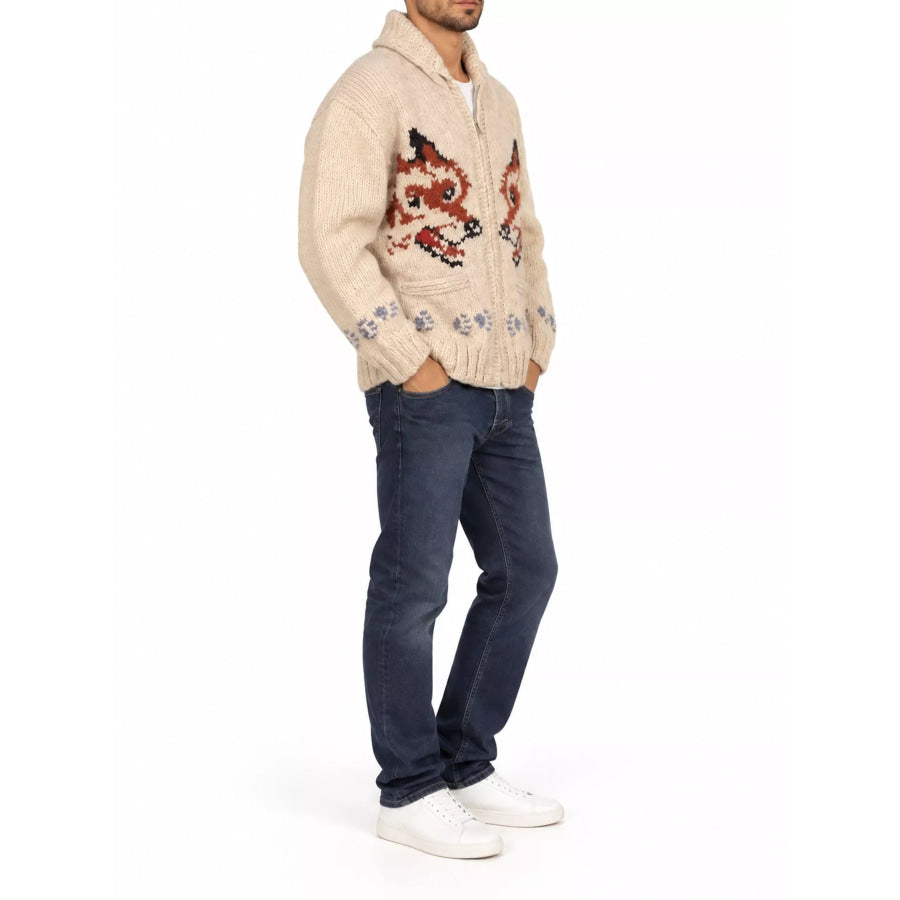 Men’s Full Size Animal Chunky Knit Zip-Up Cardigan Plus Apparel and Accessories