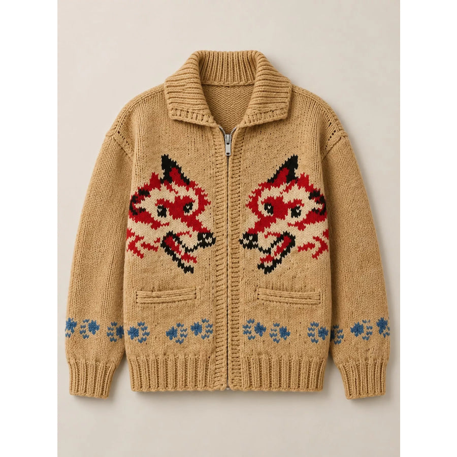 Men’s Full Size Animal Chunky Knit Zip-Up Cardigan Plus Apparel and Accessories