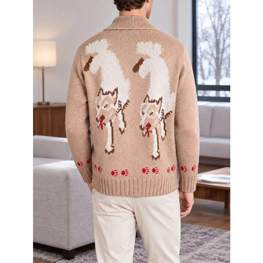 Men’s Full Size Animal Chunky Knit Zip-Up Cardigan Plus Apparel and Accessories