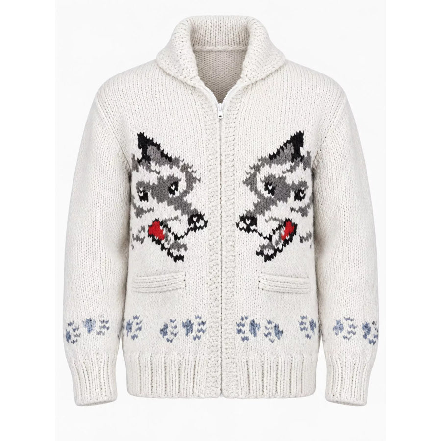 Men’s Full Size Animal Chunky Knit Zip-Up Cardigan Plus Apparel and Accessories