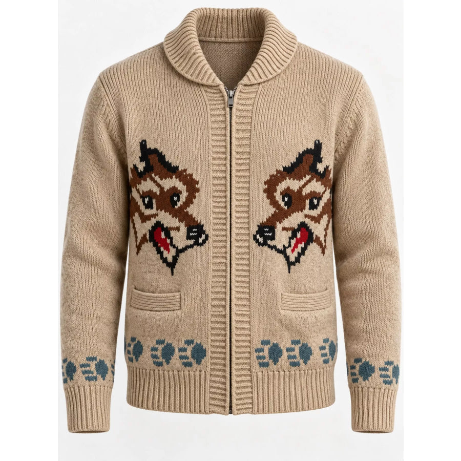 Men’s Full Size Animal Chunky Knit Zip-Up Cardigan Plus Apparel and Accessories