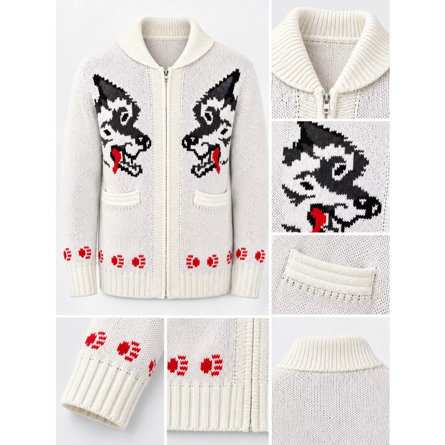 Men’s Full Size Animal Chunky Knit Zip-Up Cardigan Plus Apparel and Accessories