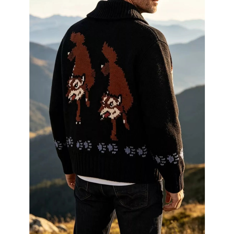 Men’s Full Size Animal Chunky Knit Zip-Up Cardigan Plus Apparel and Accessories