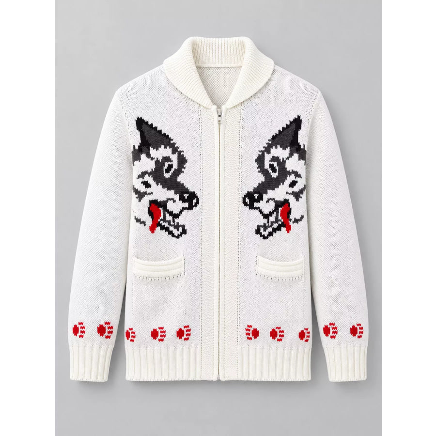Men’s Full Size Animal Chunky Knit Zip-Up Cardigan Plus Apparel and Accessories
