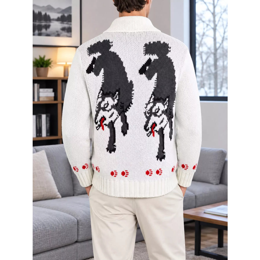 Men’s Full Size Animal Chunky Knit Zip-Up Cardigan Plus Apparel and Accessories