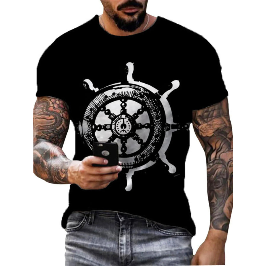 Men’s Full Size Artistic Compass Graphic Round Neck T-Shirt Plus Size Black / S Apparel and Accessories