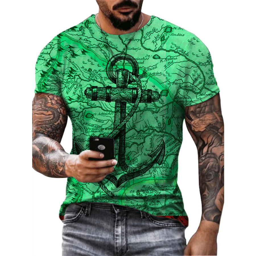 Men’s Full Size Artistic Compass Graphic Round Neck T-Shirt Plus Size Green / S Apparel and Accessories