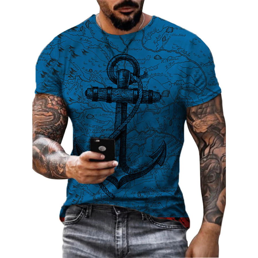 Men’s Full Size Artistic Compass Graphic Round Neck T-Shirt Plus Size Navy / S Apparel and Accessories