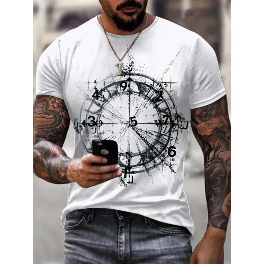 Men’s Full Size Artistic Compass Graphic Round Neck T-Shirt Plus Size White / S Apparel and Accessories