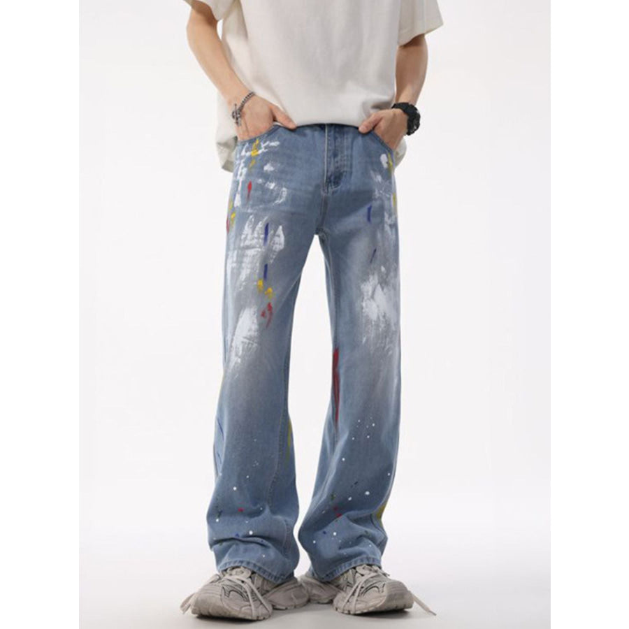 Men’s Full Size Artistic Splatter Print Loose Jeans Plus Size Medium / S Apparel and Accessories