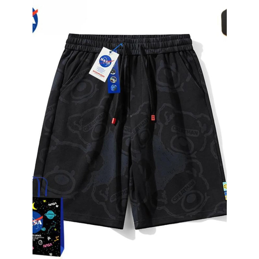 Men’s Full Size Bear Print Shorts Plus Size Black / S Apparel and Accessories