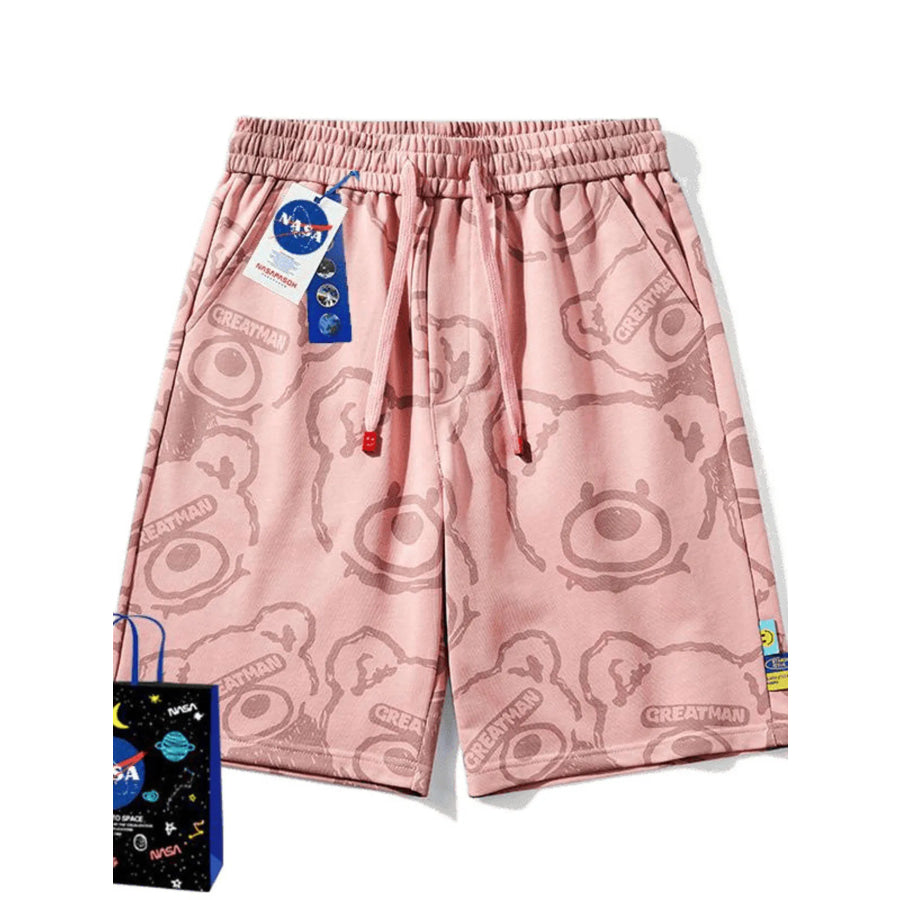 Men’s Full Size Bear Print Shorts Plus Size Pink / S Apparel and Accessories
