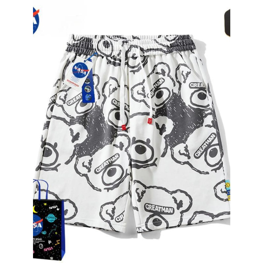 Men’s Full Size Bear Print Shorts Plus Size White / S Apparel and Accessories