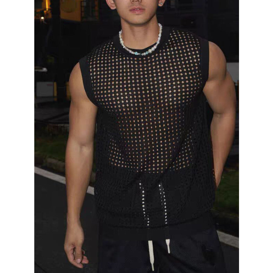 Men’s Full Size Breathable Hollow-Out Tank Top Plus Black / S Apparel and Accessories