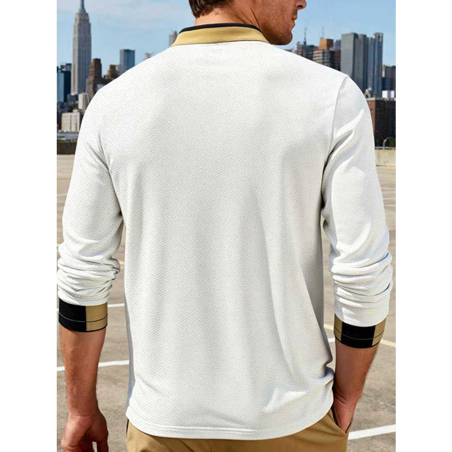 Men’s Full Size Button Detail Long Sleeve Polo Plus Size Apparel and Accessories