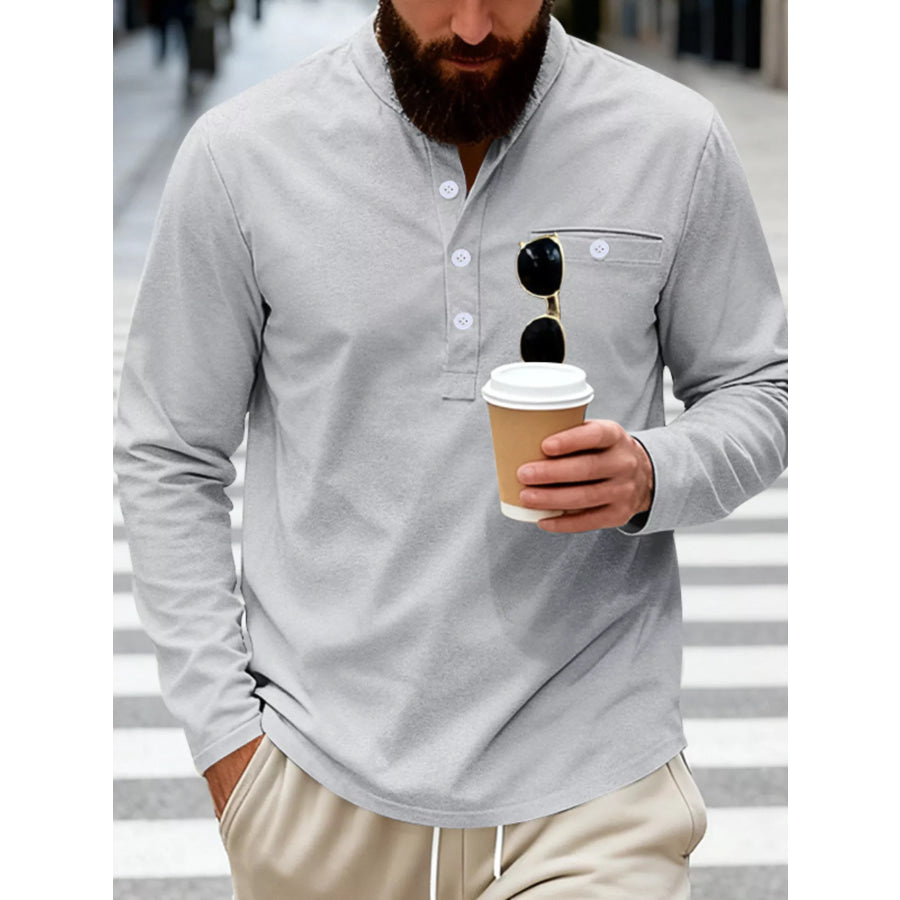 Men’s Full Size Button Detail Long Sleeve Shirt Plus Size Apparel and Accessories