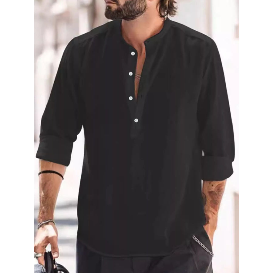 Men’s Full Size Button Detail Long Sleeve Shirt Plus Size Apparel and Accessories