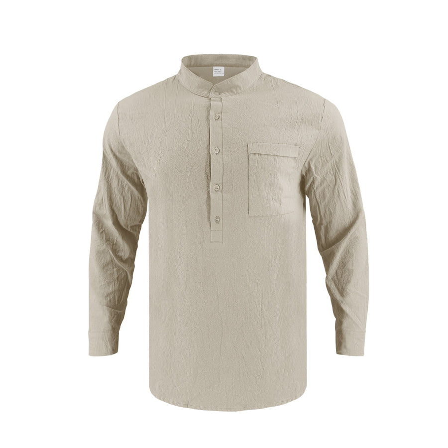 Men’s Full Size Button Detail Long Sleeve Shirt Plus Size Khaki / S Apparel and Accessories
