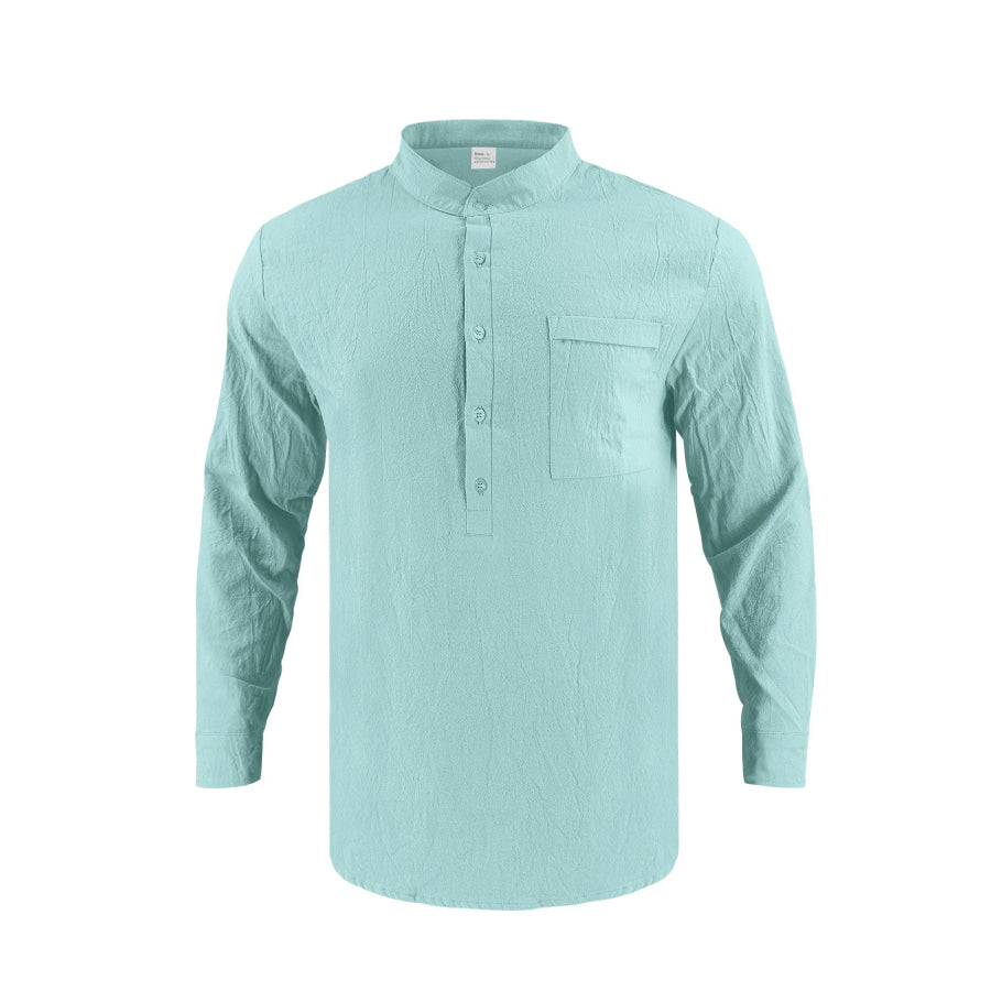 Men’s Full Size Button Detail Long Sleeve Shirt Plus Size Lake Blue / S Apparel and Accessories