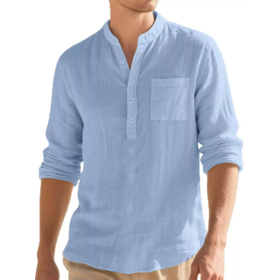 Men’s Full Size Button Detail Long Sleeve Shirt Plus Size Light Blue / S Apparel and Accessories