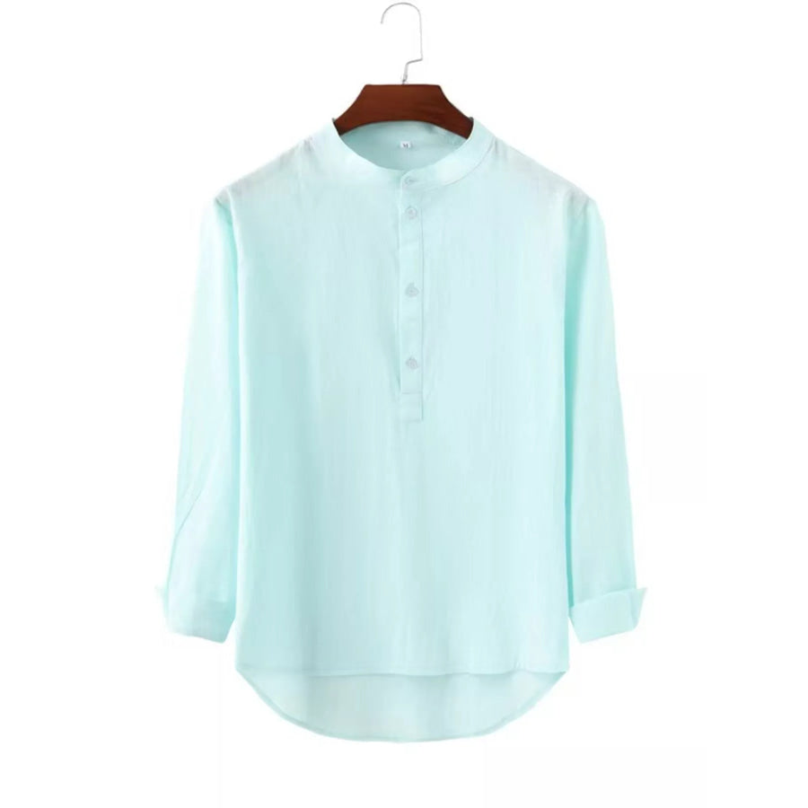 Men’s Full Size Button Detail Long Sleeve Shirt Plus Size Light Blue / XS Apparel and Accessories
