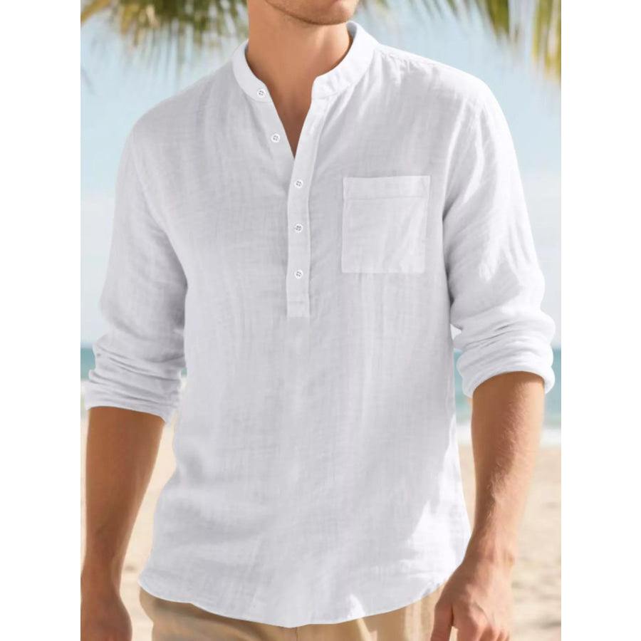 Men’s Full Size Button Detail Long Sleeve Shirt Plus Size White / S Apparel and Accessories
