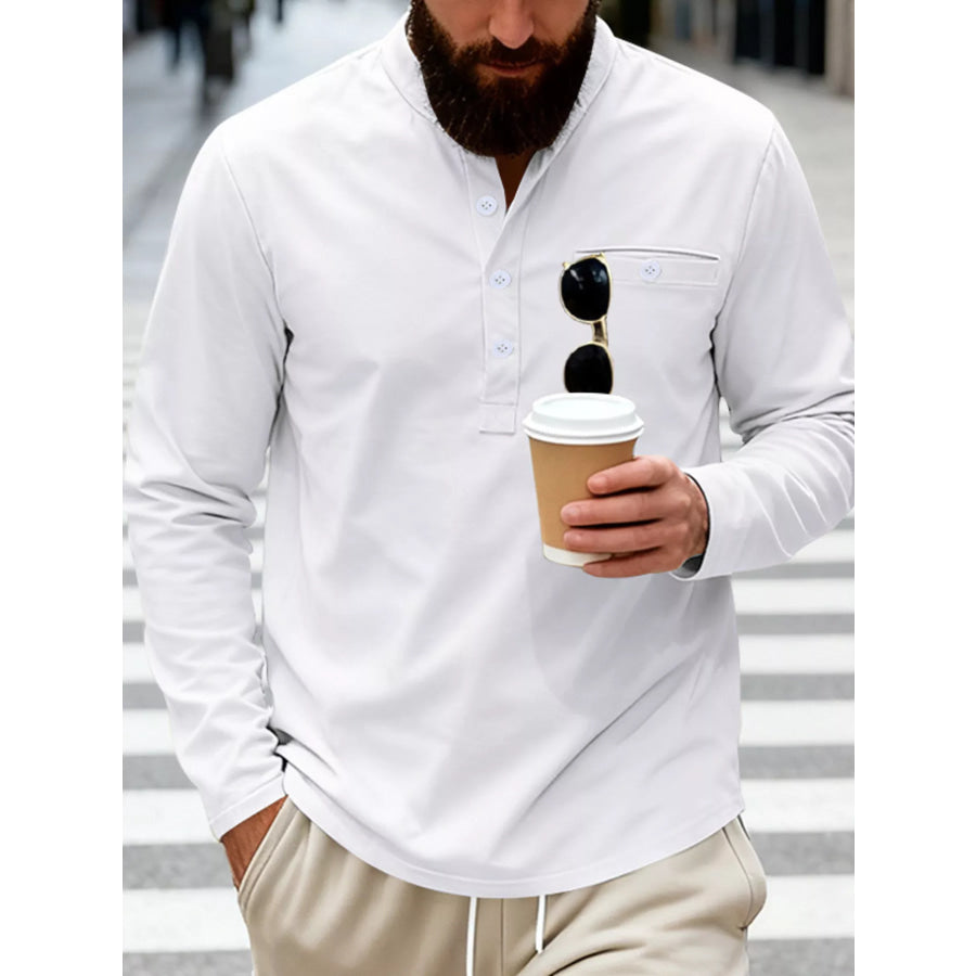 Men’s Full Size Button Detail Long Sleeve Shirt Plus Size White / S Apparel and Accessories