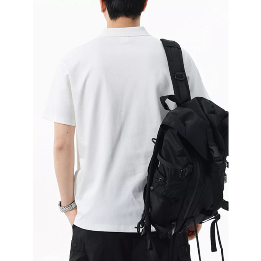 Men’s Full Size Button Detail Short Sleeve Polo Plus Size Apparel and Accessories
