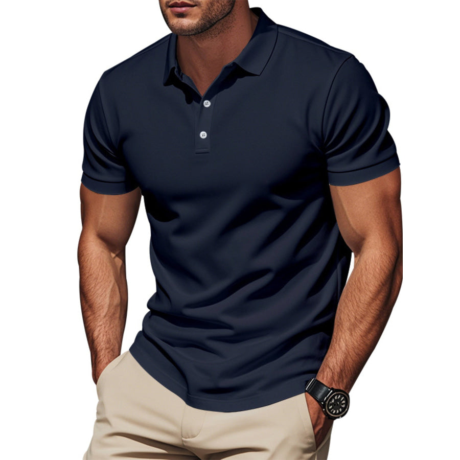 Men’s Full Size Button Detail Short Sleeve Polo Plus Apparel and Accessories