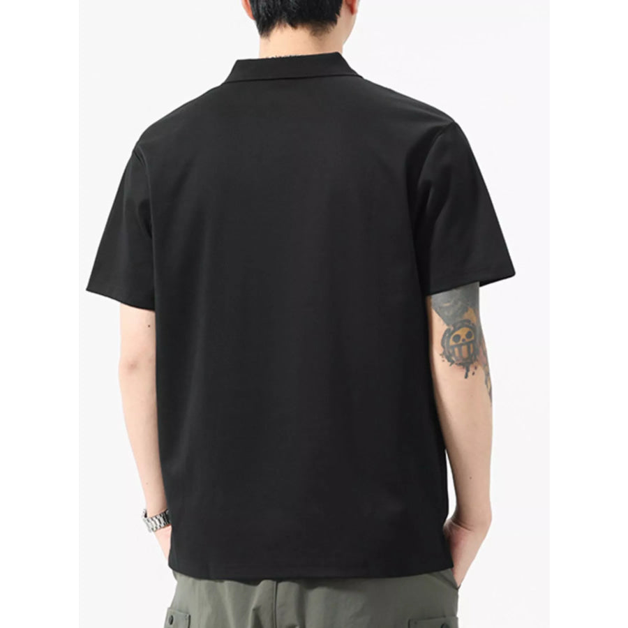 Men’s Full Size Button Detail Short Sleeve Polo Plus Size Apparel and Accessories