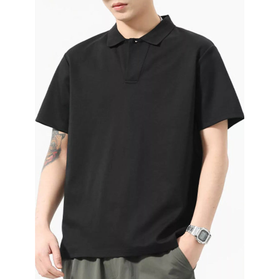 Men’s Full Size Button Detail Short Sleeve Polo Plus Size Apparel and Accessories