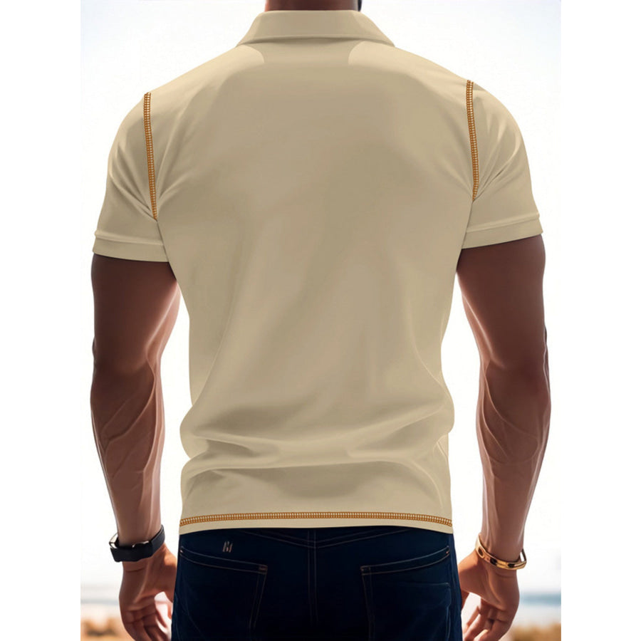 Men’s Full Size Button Detail Short Sleeve Polo Plus Size Apparel and Accessories
