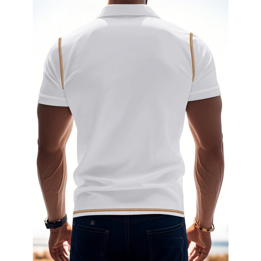 Men’s Full Size Button Detail Short Sleeve Polo Plus Size Apparel and Accessories