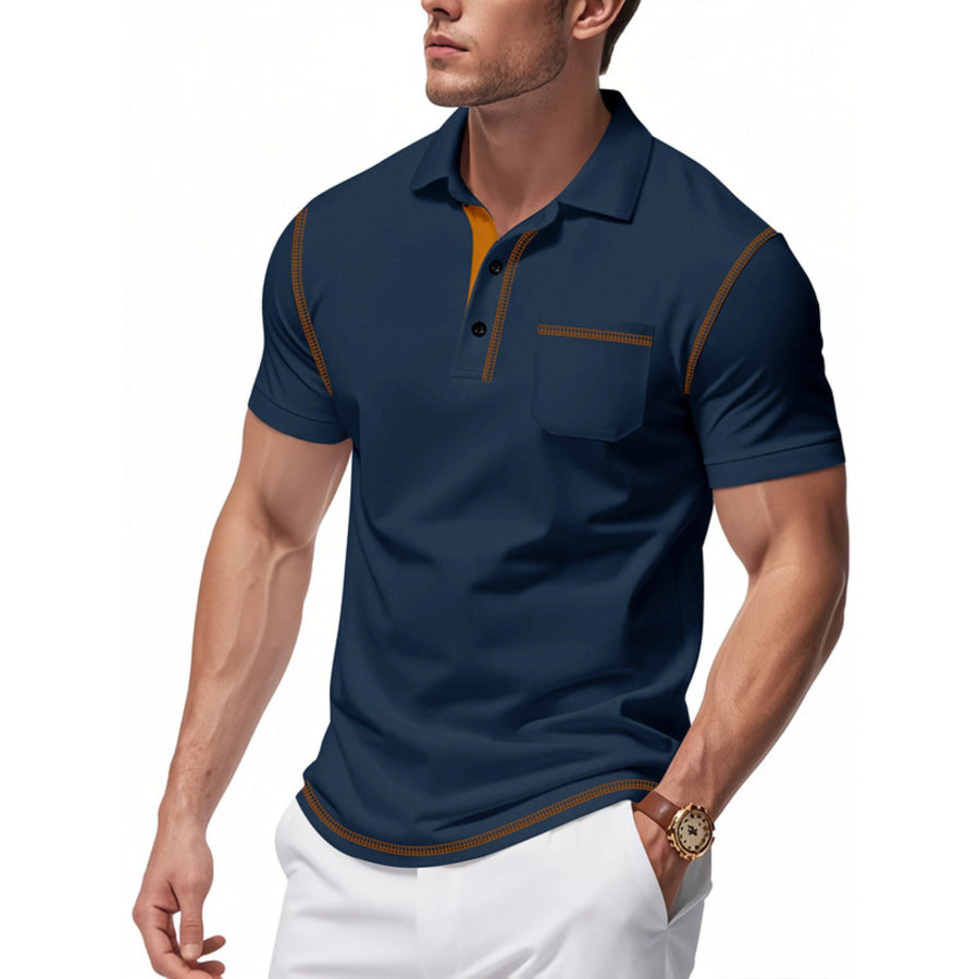 Men’s Full Size Button Detail Short Sleeve Polo Plus Size Apparel and Accessories