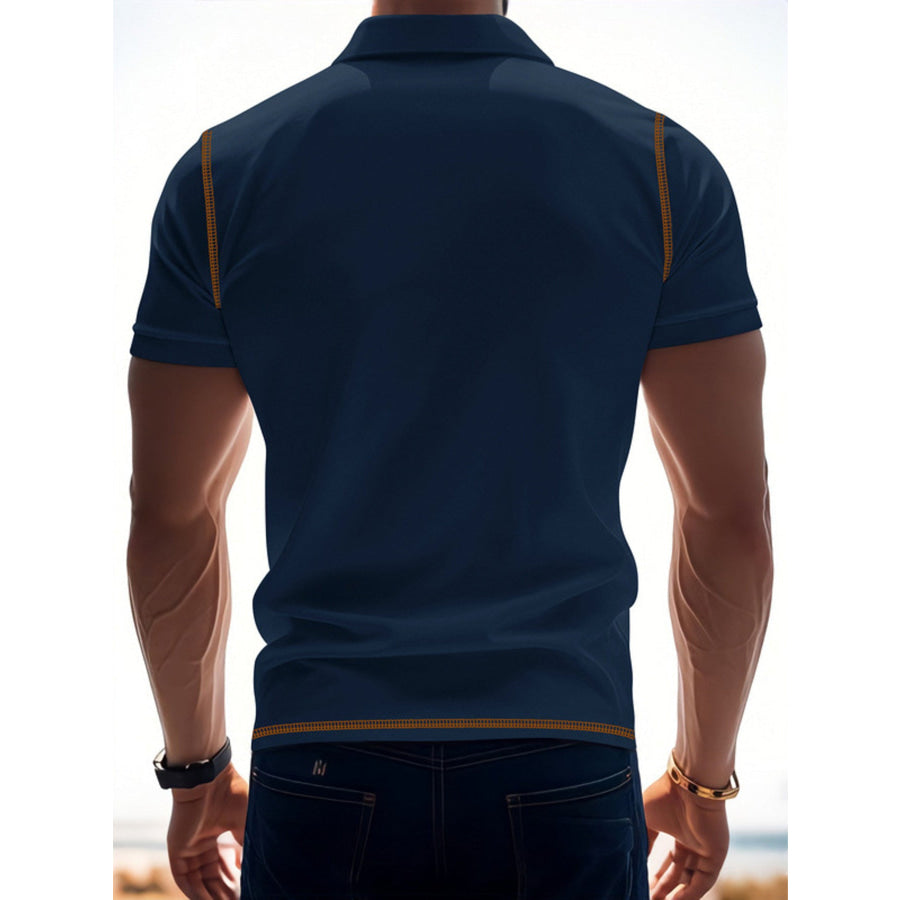 Men’s Full Size Button Detail Short Sleeve Polo Plus Size Apparel and Accessories