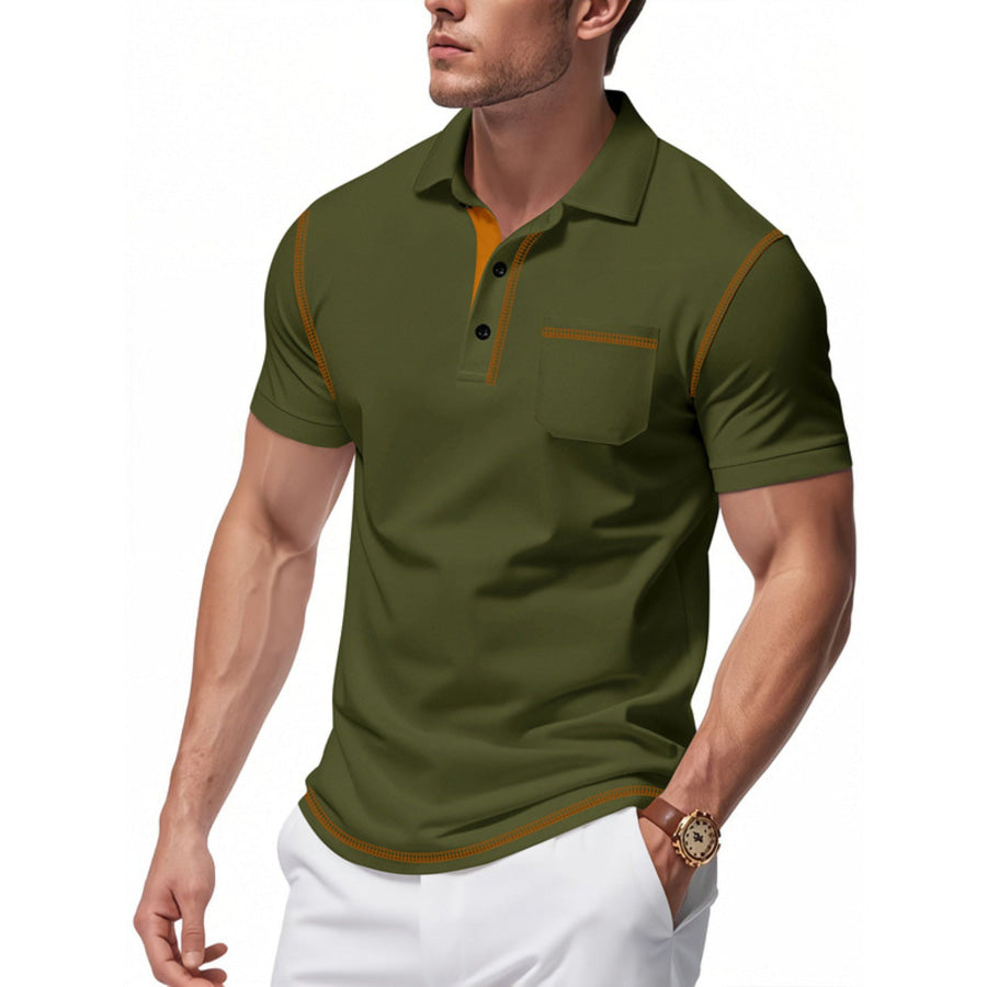 Men’s Full Size Button Detail Short Sleeve Polo Plus Size Army Green / S Apparel and Accessories