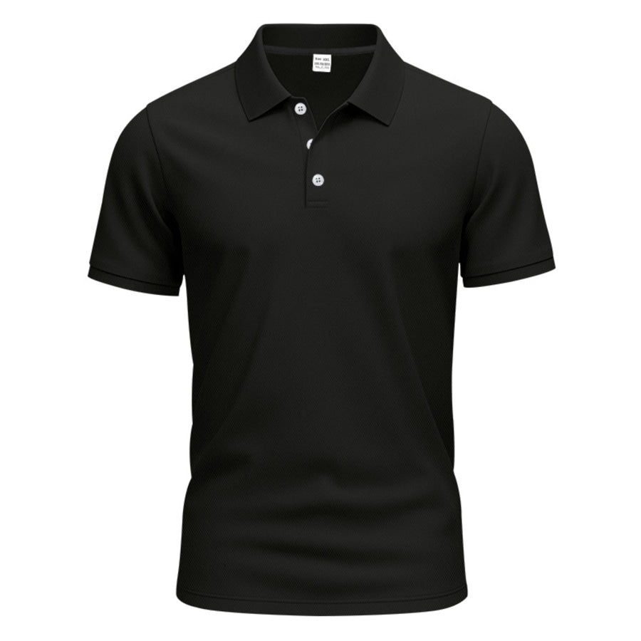 Men’s Full Size Button Detail Short Sleeve Polo Plus Black / S Apparel and Accessories