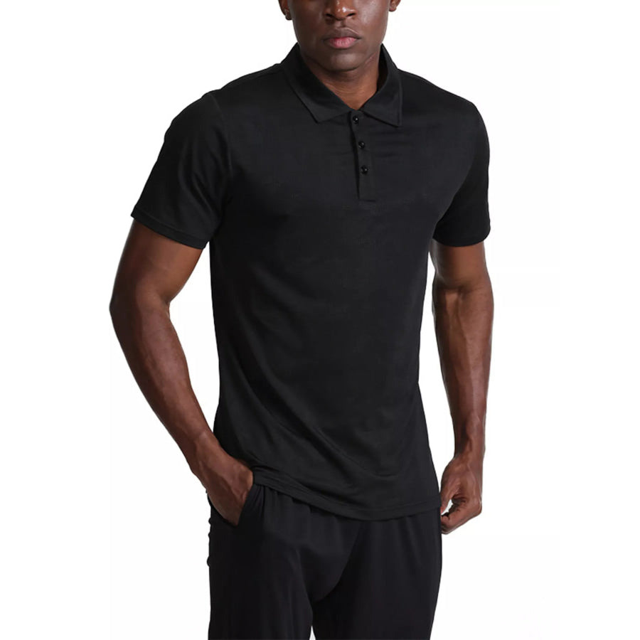 Men’s Full Size Button Detail Short Sleeve Polo Plus Size Black / S Apparel and Accessories