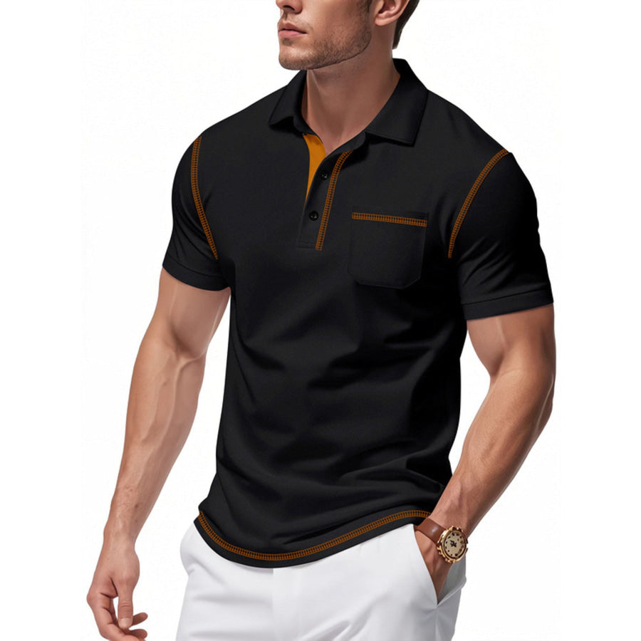 Men’s Full Size Button Detail Short Sleeve Polo Plus Size Black / S Apparel and Accessories