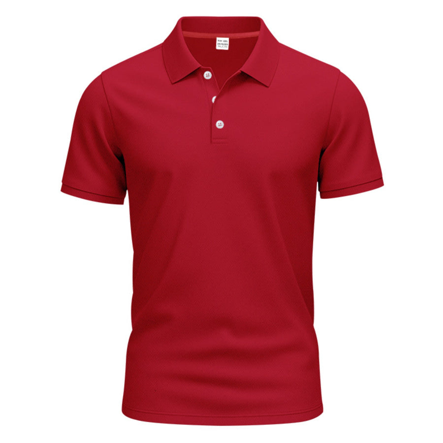 Men’s Full Size Button Detail Short Sleeve Polo Plus Bright Red / S Apparel and Accessories