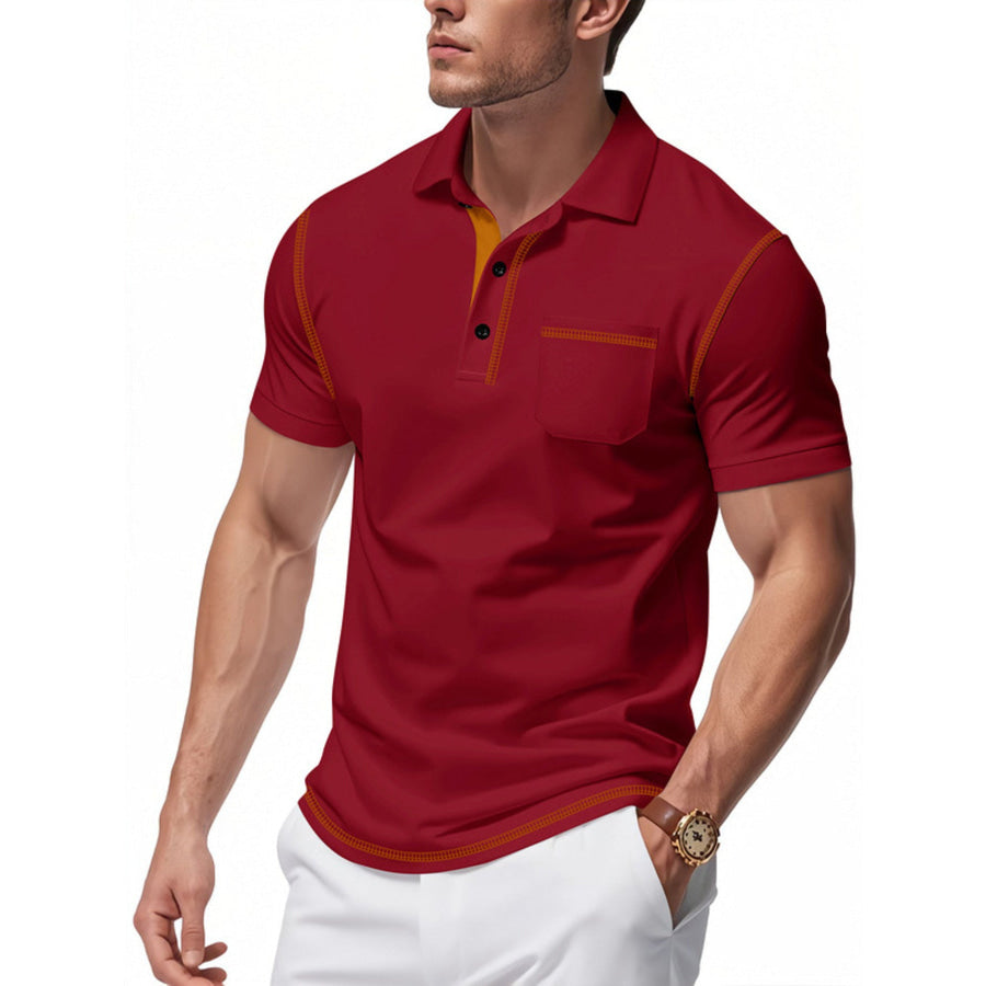 Men’s Full Size Button Detail Short Sleeve Polo Plus Size Burgundy / S Apparel and Accessories