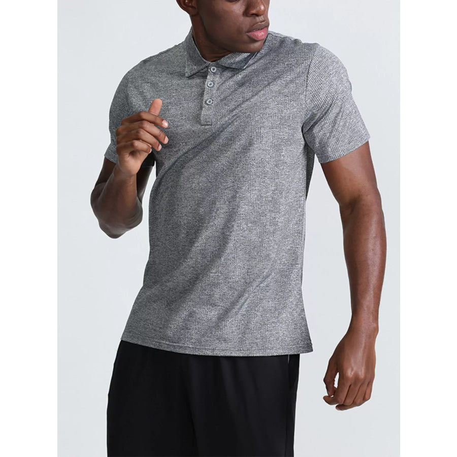 Men’s Full Size Button Detail Short Sleeve Polo Plus Size Grey / S Apparel and Accessories