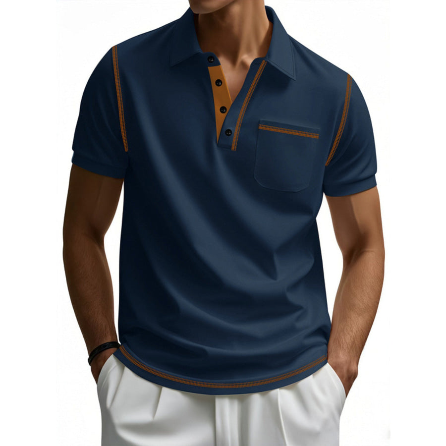 Men’s Full Size Button Detail Short Sleeve Polo Plus Size Navy Blue / S Apparel and Accessories