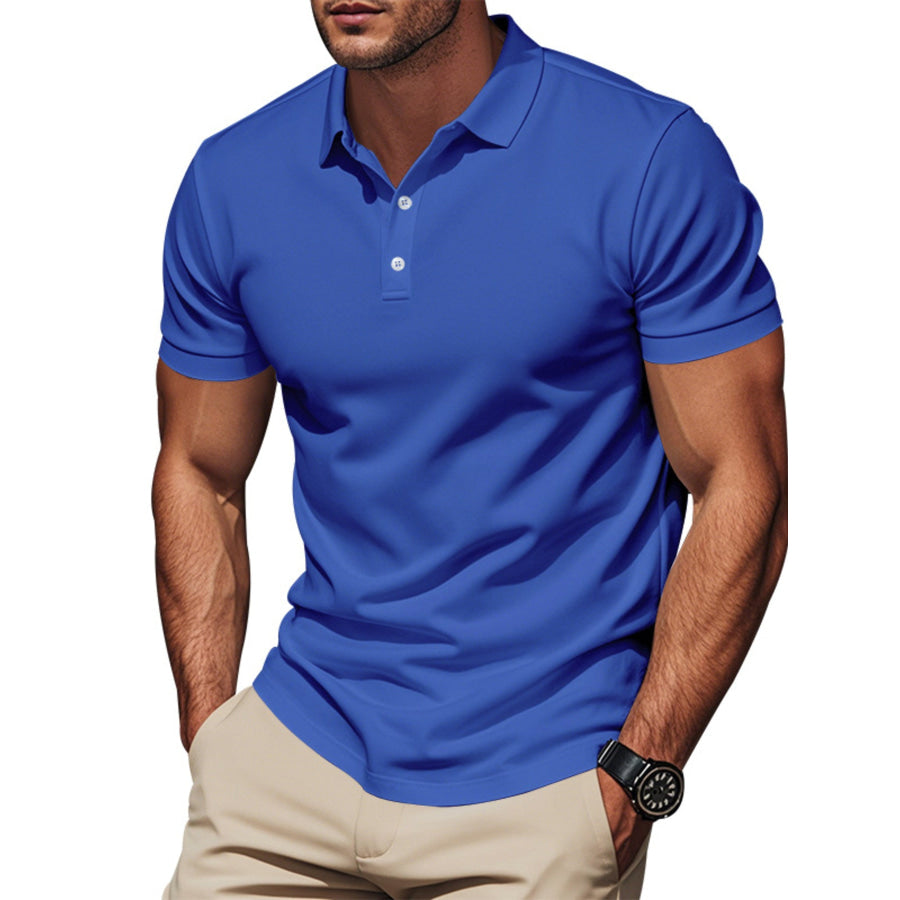 Men’s Full Size Button Detail Short Sleeve Polo Plus Royal Blue / S Apparel and Accessories