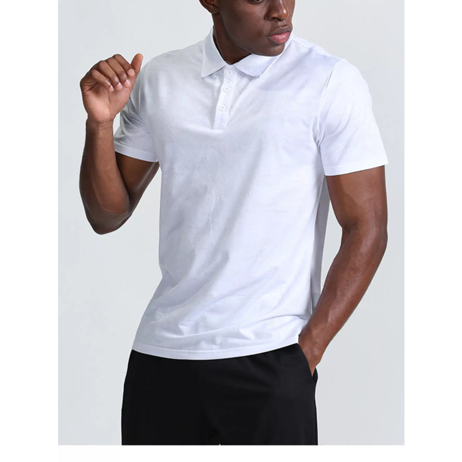 Men’s Full Size Button Detail Short Sleeve Polo Plus Size White / S Apparel and Accessories
