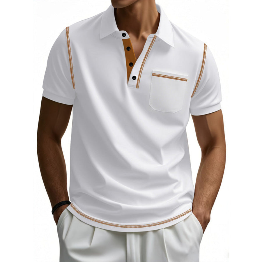 Men’s Full Size Button Detail Short Sleeve Polo Plus Size White / S Apparel and Accessories