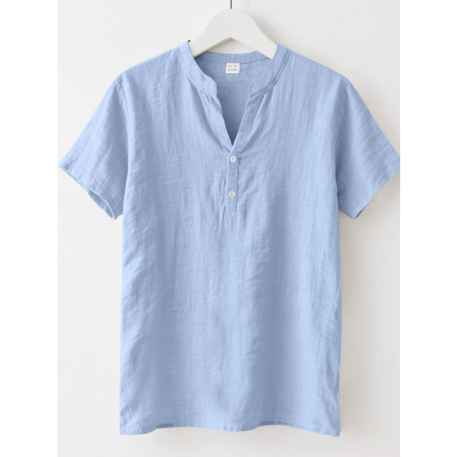 Men’s Full Size Button Detail Short Sleeve Shirt Plus Size Apparel and Accessories